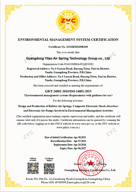 CHINA Yitao Air Spring Group certificaciones